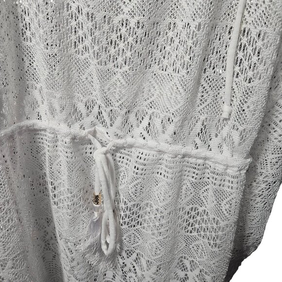 White Crochet Lace Cover-Up Dress With V-Neck & Drawstring Waist - Time And Tru - Picture 2 of 5